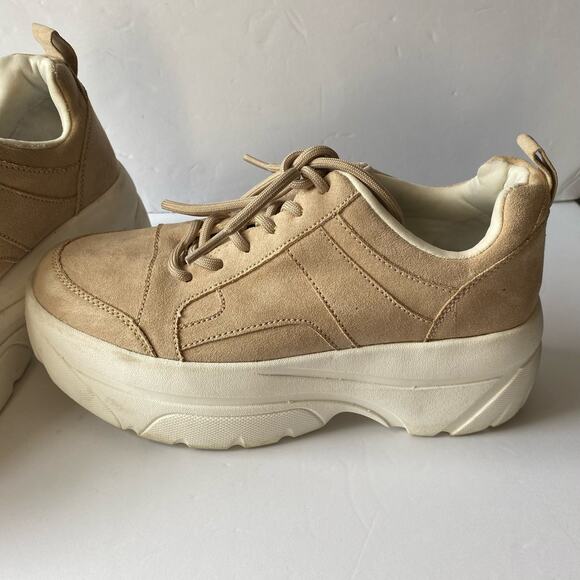 Top Shop Tan Suede Platform Shoes SZ 38 (7) Chuncky Trainers Low Top Mod Sneaker - Picture 7 of 14